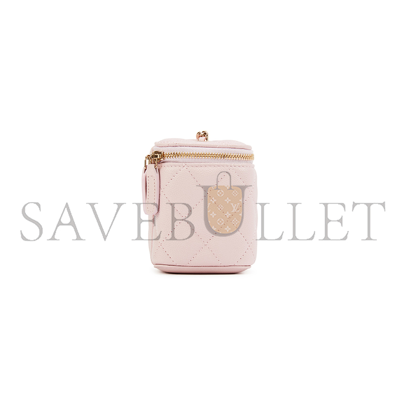 CHANEL LIGHT PINK QUILTED GRAINED CALFSKIN MINI VANITY WITH CHAIN GOLD HARDWARE AP2198 (11*8.5*7cm)